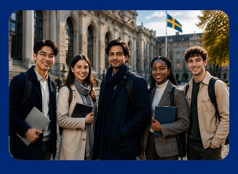 International student on a European university campus in Sweden